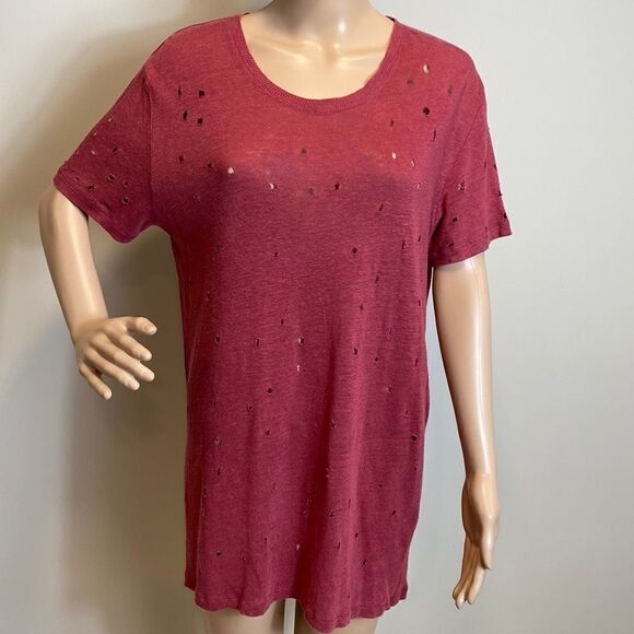 IRO burgundy linen distressed t-shirt lagenlook style size M - Picture 1 of 9